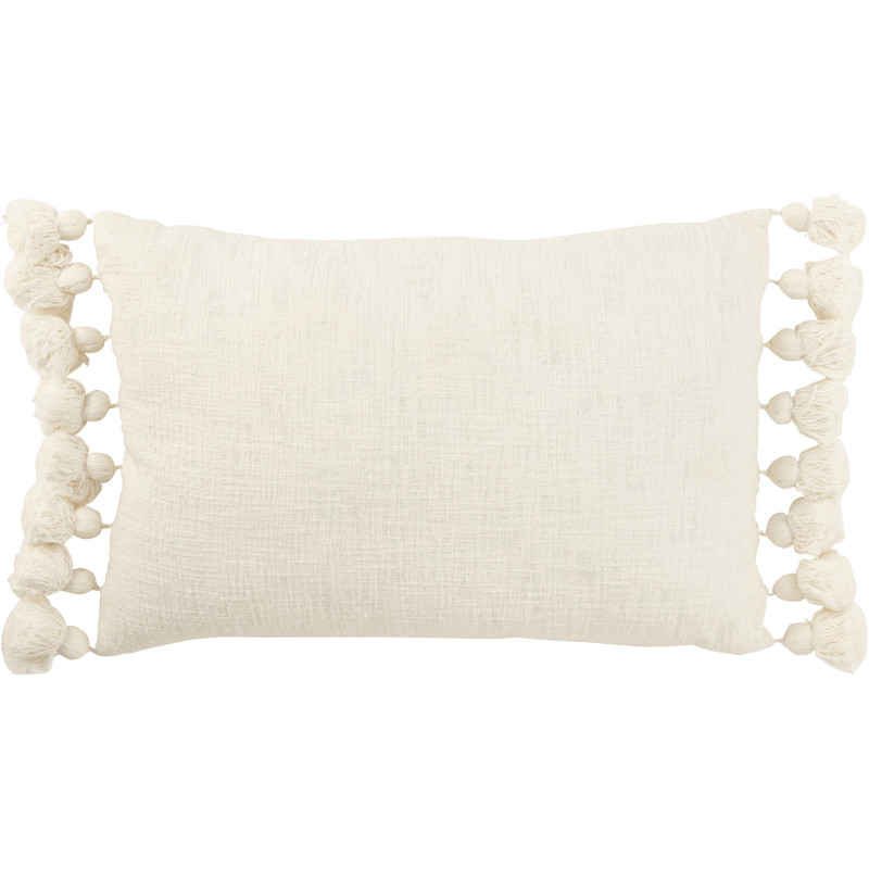 Coussin Rectangulaire Frisso 60x40 en Coton Blanc Avec pompons - 1