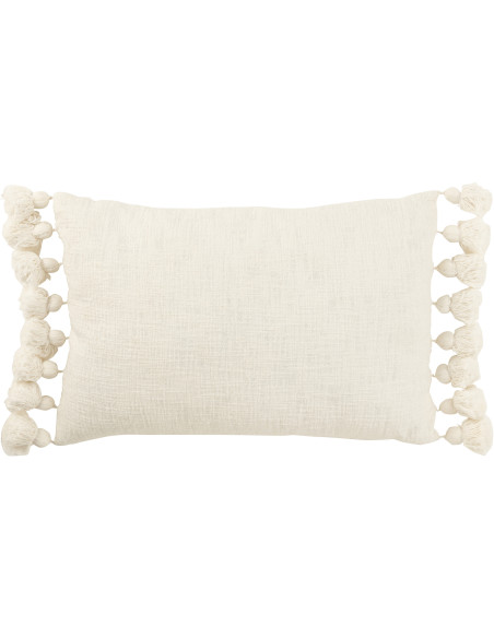 Coussin Rectangulaire Frisso 60x40 en Coton Blanc Avec pompons - 1