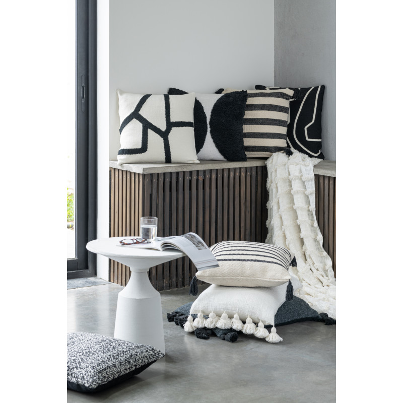 Coussin Rectangulaire Frisso 60x40 en Coton Blanc Avec pompons - 2