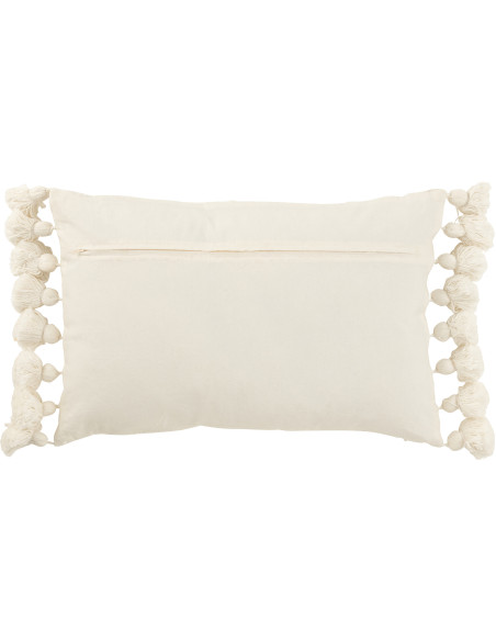 Coussin Rectangulaire Frisso 60x40 en Coton Blanc Avec pompons - 3