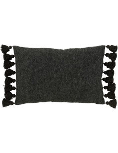Coussin Rectangulaire Frisso 60x40 en Coton Noir Avec pompons - 1