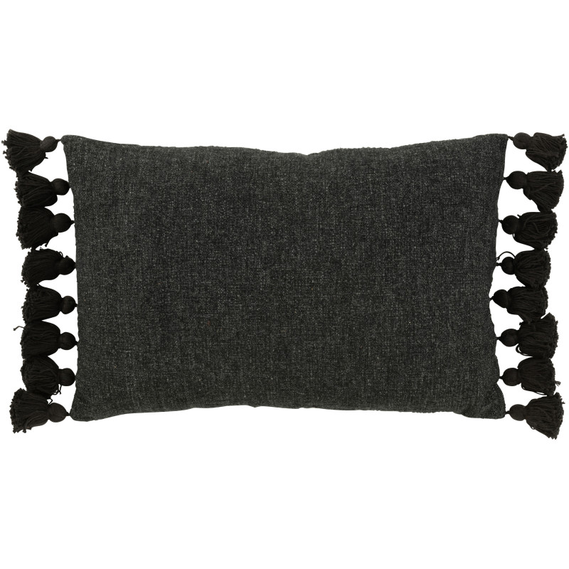 Coussin Rectangulaire Frisso 60x40 en Coton Noir Avec pompons - 1