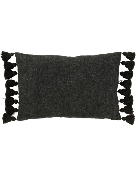 Coussin Rectangulaire Frisso 60x40 en Coton Noir Avec pompons - 1
