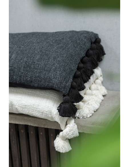 Coussin Rectangulaire Frisso 60x40 en Coton Noir Avec pompons - 2