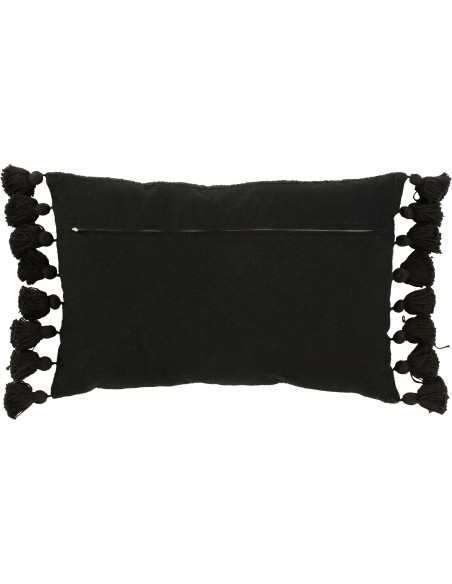 Coussin Rectangulaire Frisso 60x40 en Coton Noir Avec pompons - 3