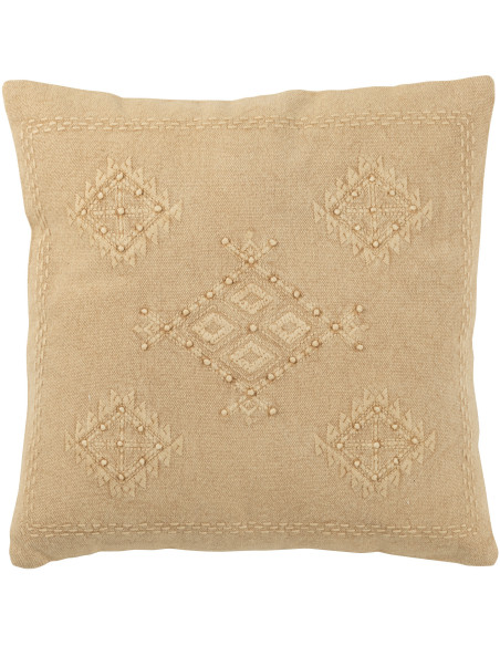 Coussin Carré Hantaya 45x45 en Coton Beige Motif brodé - 1