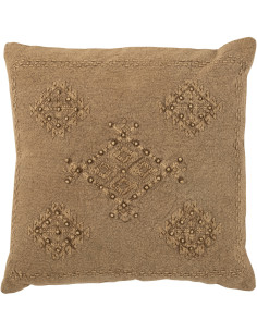 Coussin Carré Hantaya 45x45 en Coton Marron Motif brodé - 1