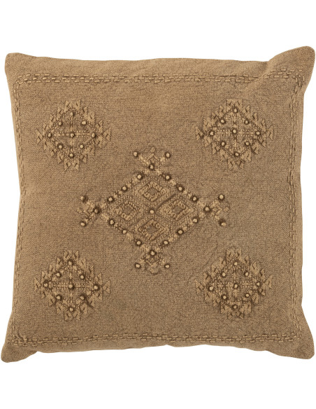 Coussin Carré Hantaya 45x45 en Coton Marron Motif brodé - 1