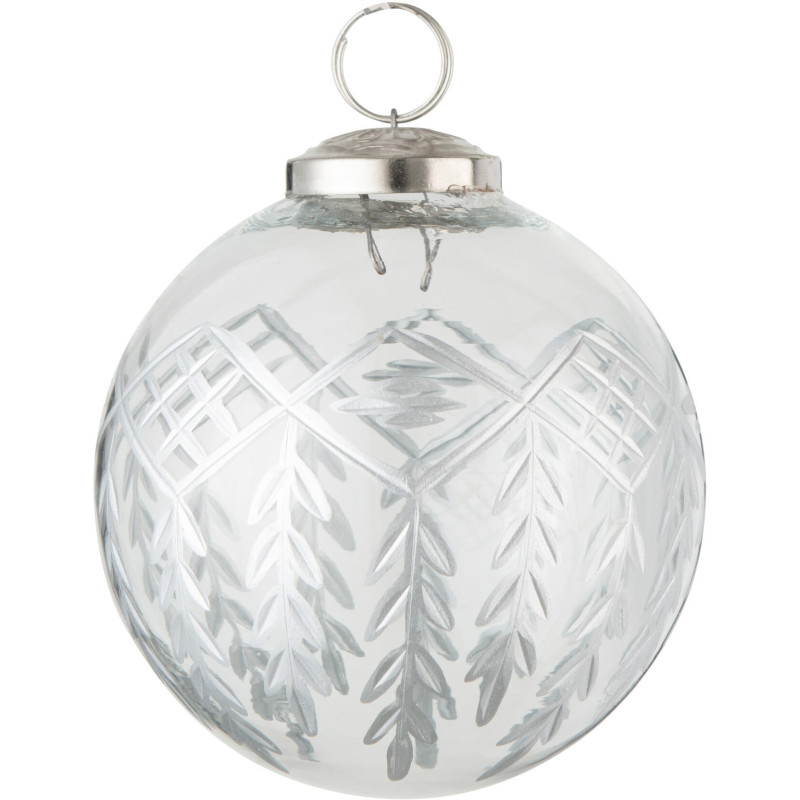 Boule de Noël Chloé en Verre Transparent Argenté Motif feuilles - 1