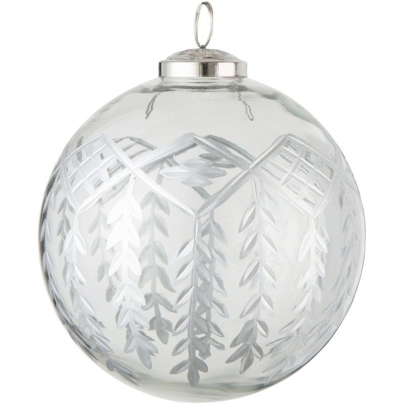 Boule de Noël Chloé XL en Verre Transparent Argenté Motif feuilles - 1