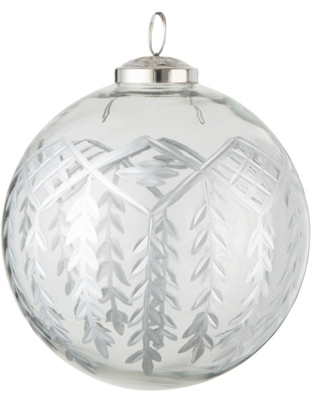 Boule de Noël Chloé XL en Verre Transparent Argenté Motif feuilles - 1