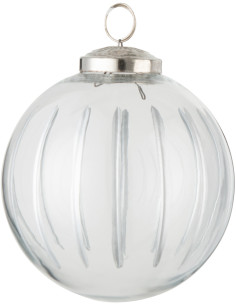 Boule de Noël XL en Verre Transparent Argenté Motif lignes - 1