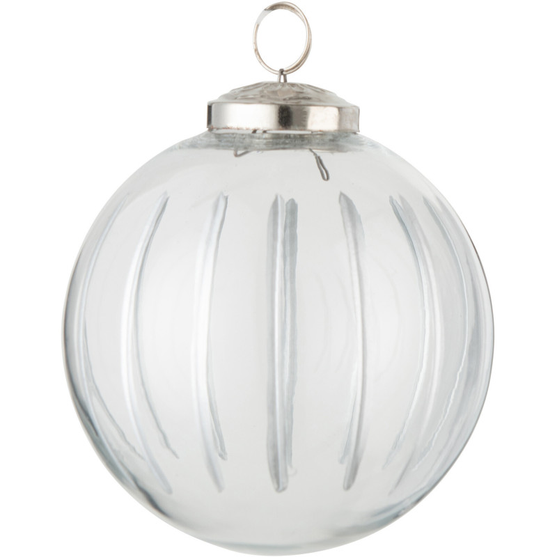 Boule de Noël XL en Verre Transparent Argenté Motif lignes - 1