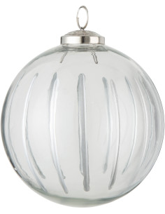 Boule de Noël XL en Verre Transparent Argenté Motif lignes - 1