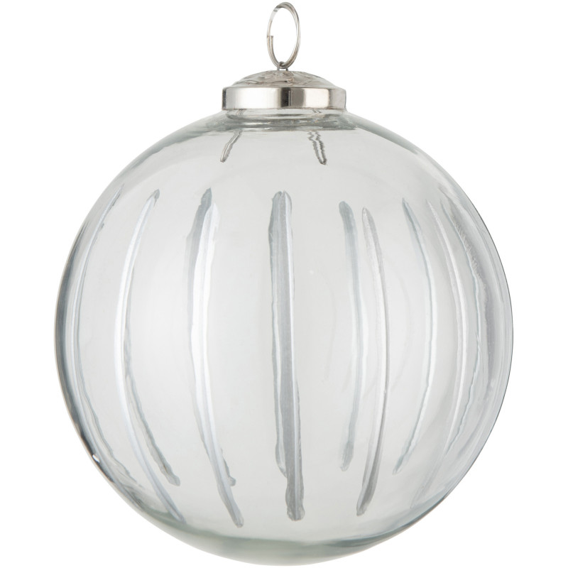 Boule de Noël XL en Verre Transparent Argenté Motif lignes - 1
