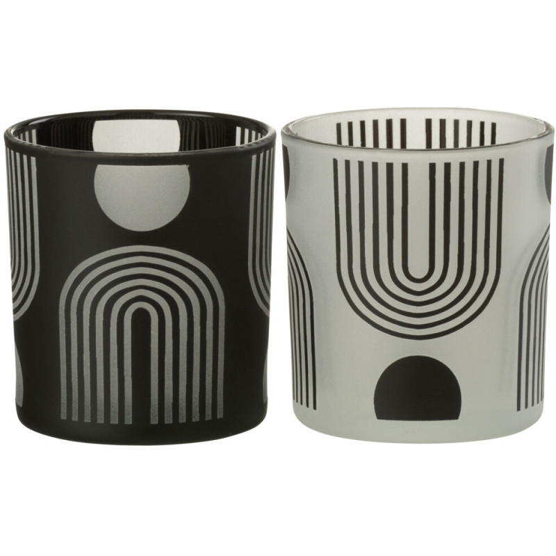 Photophore Cylindrique Nordika Diamètre 7 cm en Verre Noir Blanc (Lot de 2) - 1