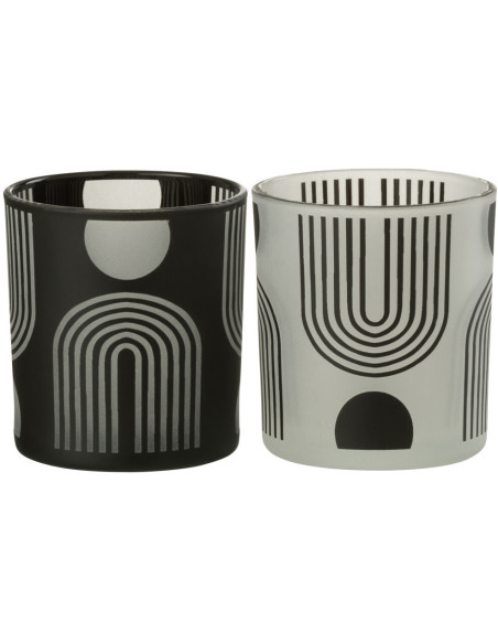 Photophore Cylindrique Nordika Diamètre 7 cm en Verre Noir Blanc (Lot de 2) - 1