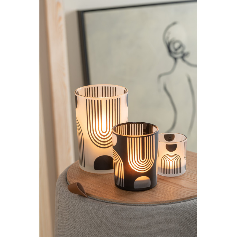 Photophore Cylindrique Nordika Diamètre 7 cm en Verre Noir Blanc (Lot de 2) - 2