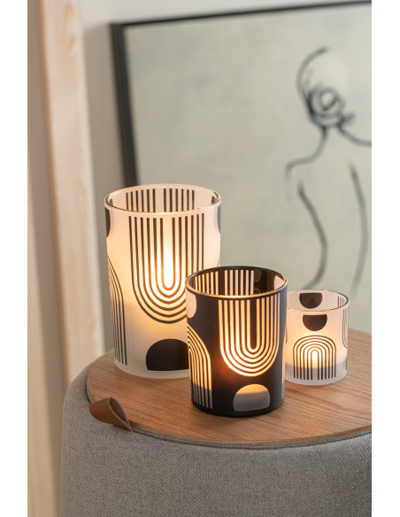 Photophore Cylindrique Nordika Diamètre 7 cm en Verre Noir Blanc (Lot de 2) - 2