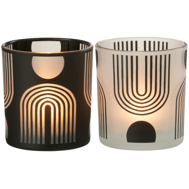 Photophore Cylindrique Nordika Diamètre 7 cm en Verre Noir Blanc (Lot de 2) - 3