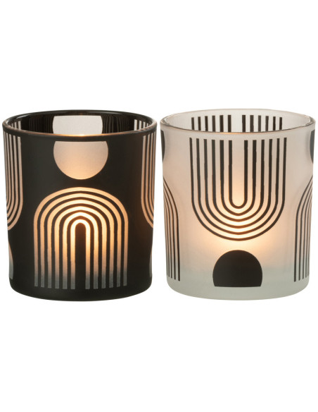 Photophore Cylindrique Nordika Diamètre 7 cm en Verre Noir Blanc (Lot de 2) - 3