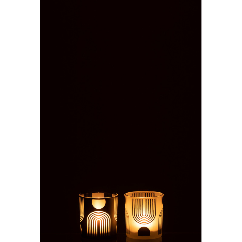 Photophore Cylindrique Nordika Diamètre 7 cm en Verre Noir Blanc (Lot de 2) - 4