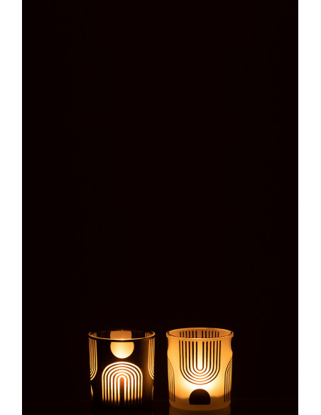 Photophore Cylindrique Nordika Diamètre 7 cm en Verre Noir Blanc (Lot de 2) - 4