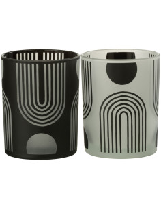 Photophore Cylindrique Nordika Diamètre 10 cm en Verre Noir Blanc (Lot de 2) - 1