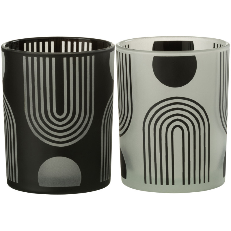 Photophore Cylindrique Nordika Diamètre 10 cm en Verre Noir Blanc (Lot de 2) - 1