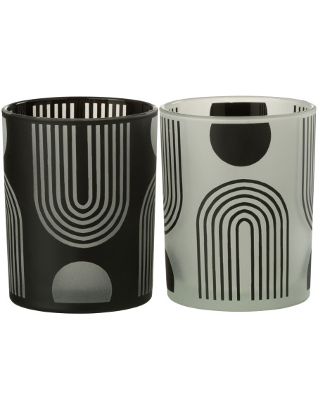 Photophore Cylindrique Nordika Diamètre 10 cm en Verre Noir Blanc (Lot de 2) - 1