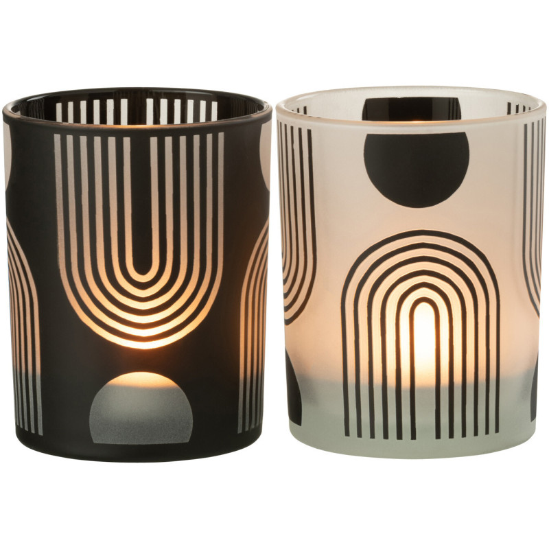 Photophore Cylindrique Nordika Diamètre 10 cm en Verre Noir Blanc (Lot de 2) - 3