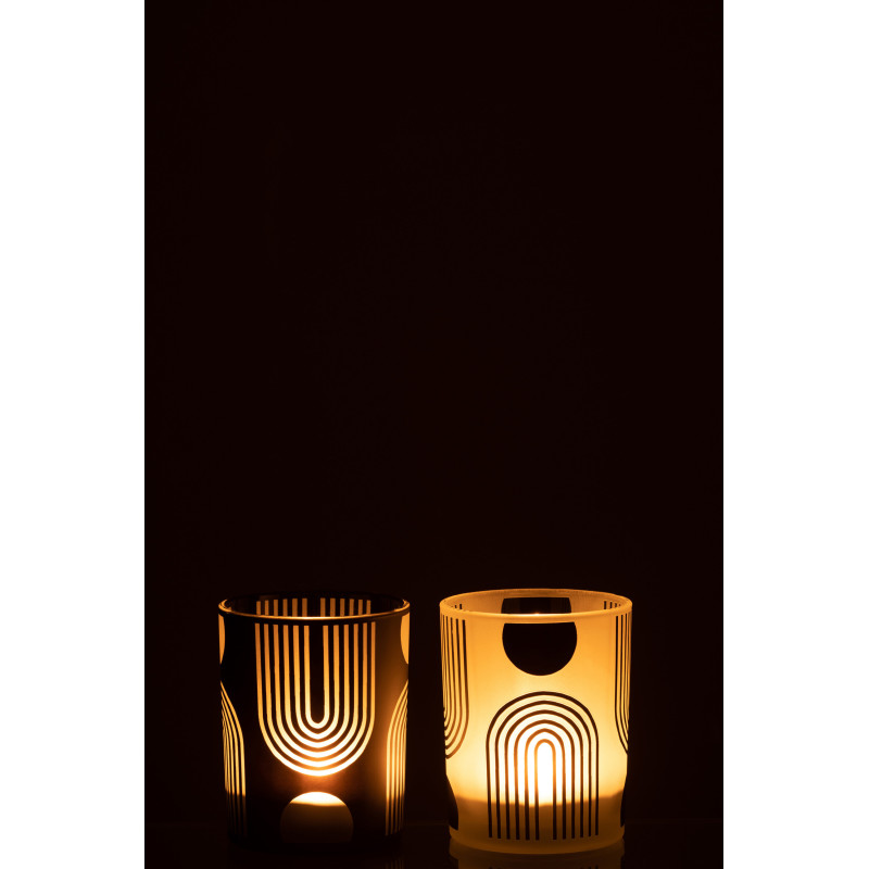 Photophore Cylindrique Nordika Diamètre 10 cm en Verre Noir Blanc (Lot de 2) - 4