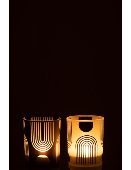 Photophore Cylindrique Nordika Diamètre 10 cm en Verre Noir Blanc (Lot de 2) - 4