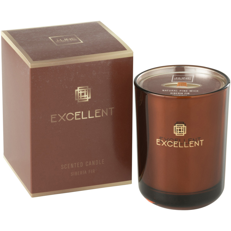 Bougie parfumée XL Boisée 50 heures Excellent Parfum Siberia Fir avec photophore en Verre Marron - 1