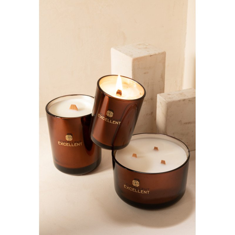 Bougie parfumée XL Boisée 40 heures Excellent Parfum Siberia Fir avec photophore en Verre Marron - 2