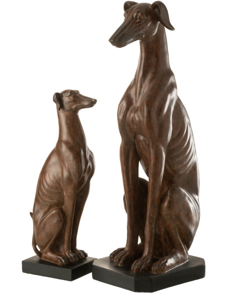 Statue déco XL Chien Toffee en Résine Marron Sur socle - 3