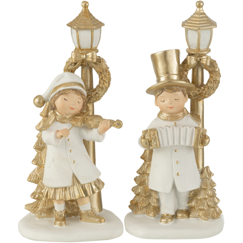 Décoration de Noël Enfant musicien en Résine Blanc Doré (Lot de 2) - 1