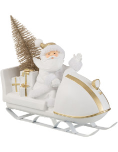 Décoration de Noël Père Noël en traineai XL en Résine Blanc Doré - 1