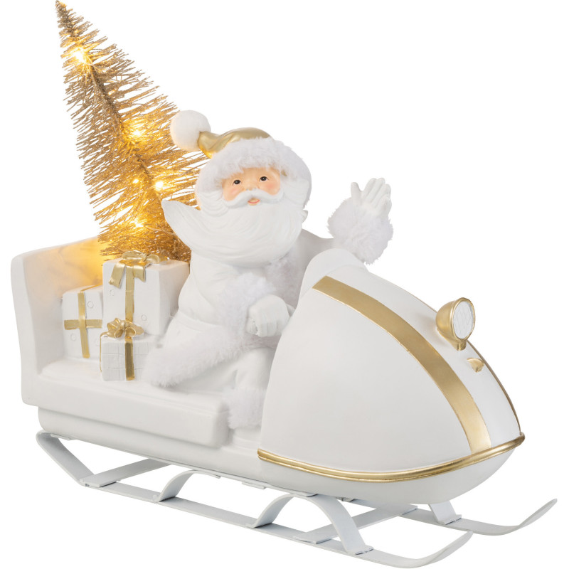 Décoration de Noël Père Noël en traineai XL en Résine Blanc Doré - 2