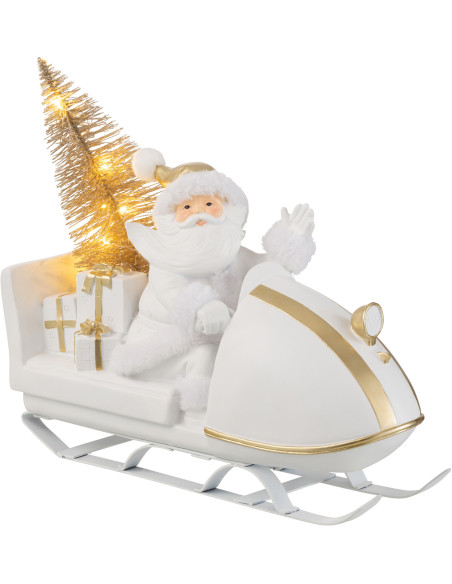 Décoration de Noël Père Noël en traineai XL en Résine Blanc Doré - 2