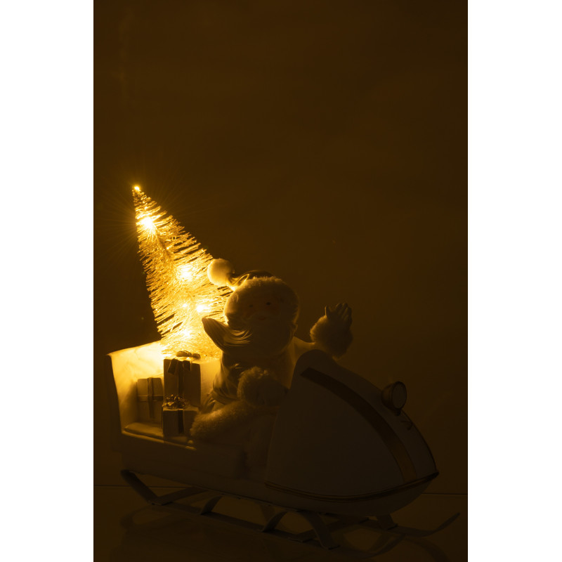 Décoration de Noël Père Noël en traineai XL en Résine Blanc Doré - 3