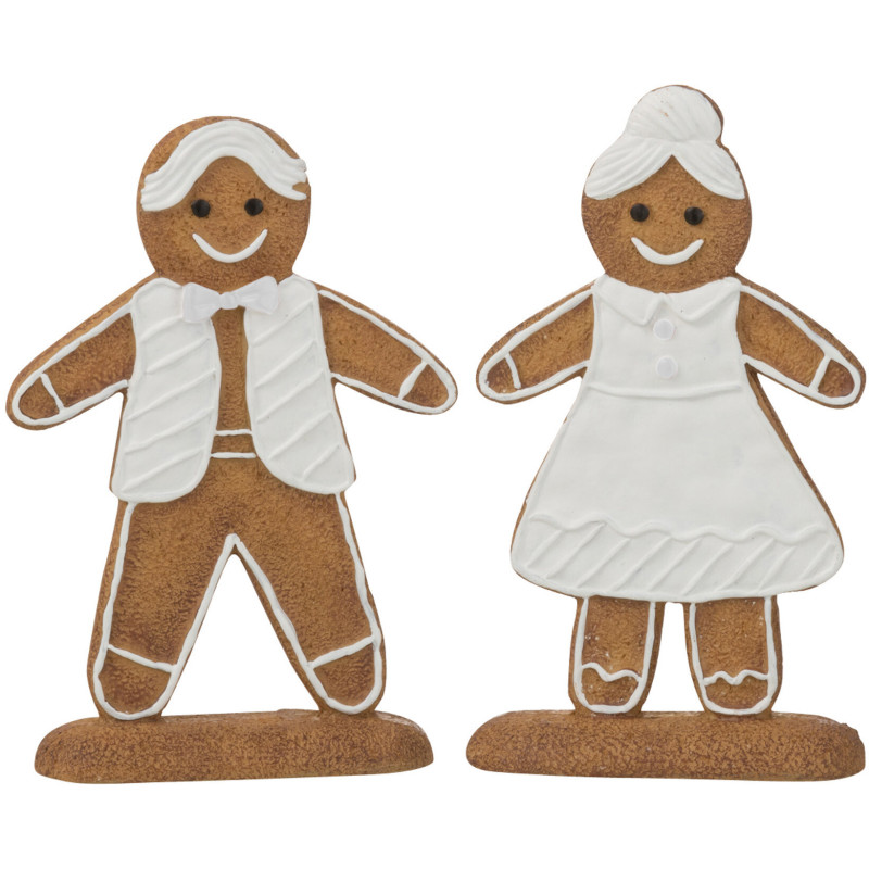 Décoration de Noël Bonhommes Pain d'épice 15 cm en Résine Marron Blanc (Lot de 2) - 1
