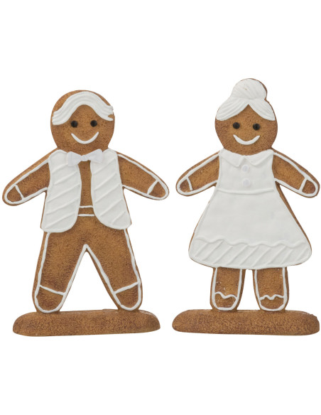 Décoration de Noël Bonhommes Pain d'épice 15 cm en Résine Marron Blanc (Lot de 2) - 1
