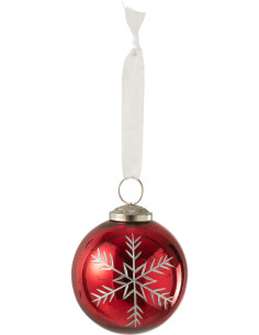 Boule de Noël en Verre Rouge Motif flocon - 1