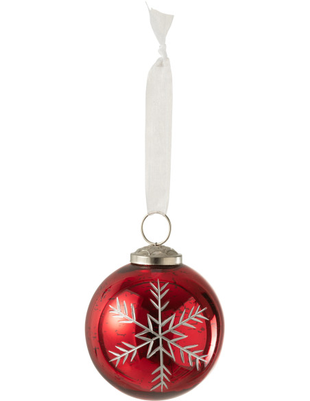 Boule de Noël en Verre Rouge Motif flocon - 1