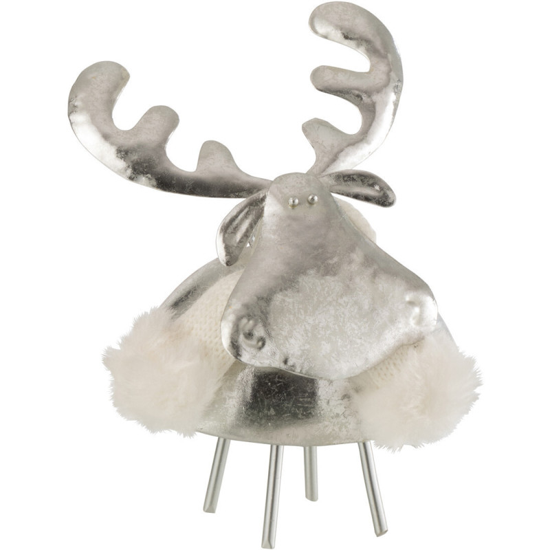 Décoration de Noël Cerf 10 cm en Métal Textile Argenté - 1