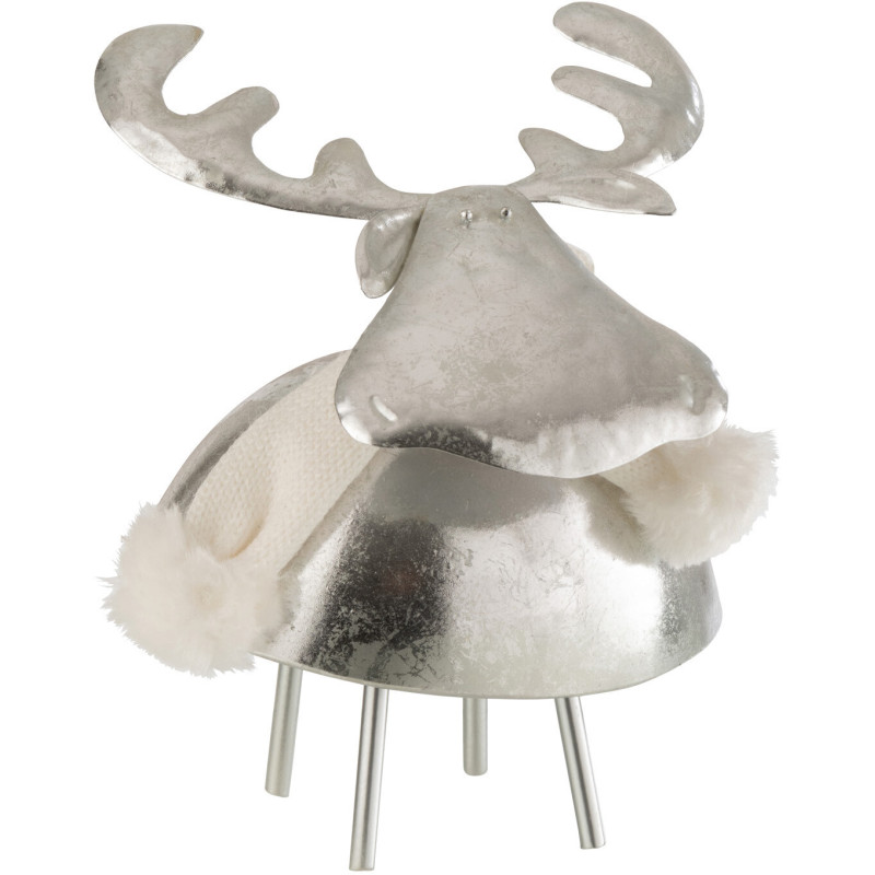 Décoration de Noël Cerf 15 cm en Métal Textile Argenté - 1
