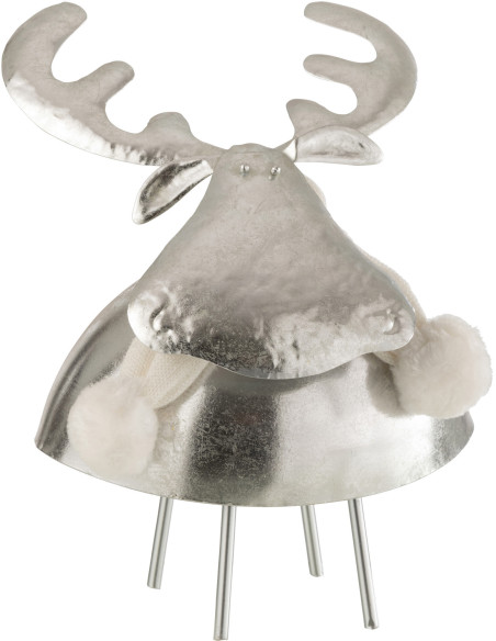 Décoration de Noël Cerf 25 cm en Métal Textile Argenté - 1