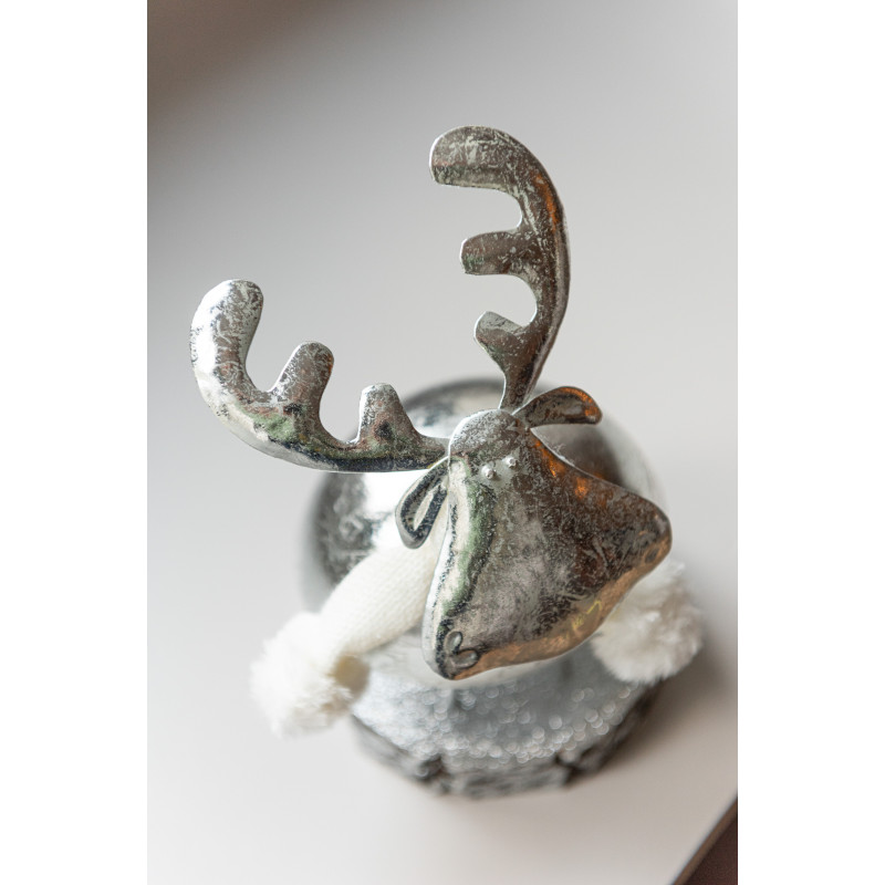 Décoration de Noël Cerf 25 cm en Métal Textile Argenté - 2