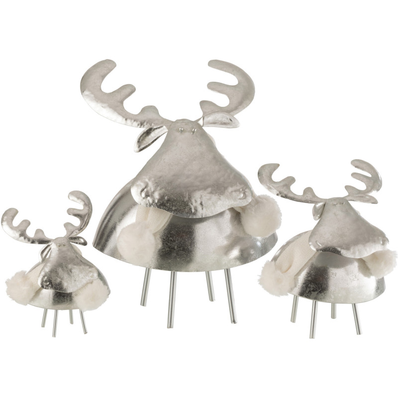 Décoration de Noël Cerf 25 cm en Métal Textile Argenté - 3